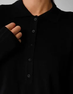 Gebreide Longsleeve Polo Zwart