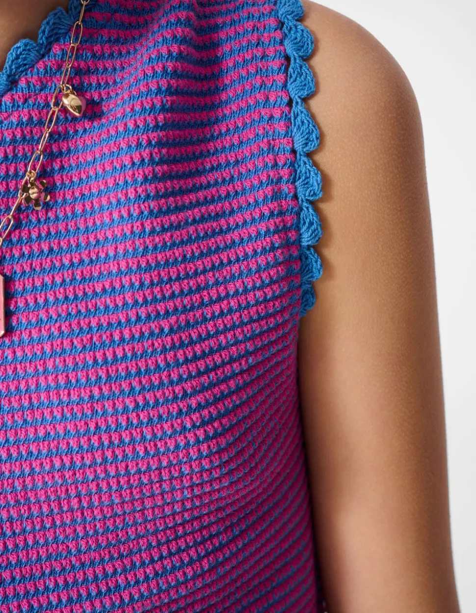 Gebreide One Shoulder Top Roze/Blauw