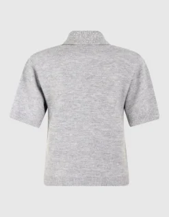 Gebreide Strass Collar Polo Lichtgrijs