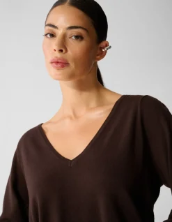 Gebreide V-neck Trui Donkerbruin
