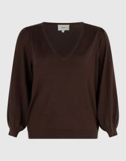 Gebreide V-neck Trui Donkerbruin