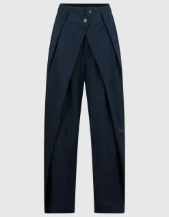 Gestreepte Wide Leg Fit Pantalon Donkerblauw
