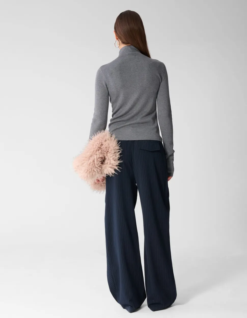 Gestreepte Wide Leg Fit Pantalon Donkerblauw