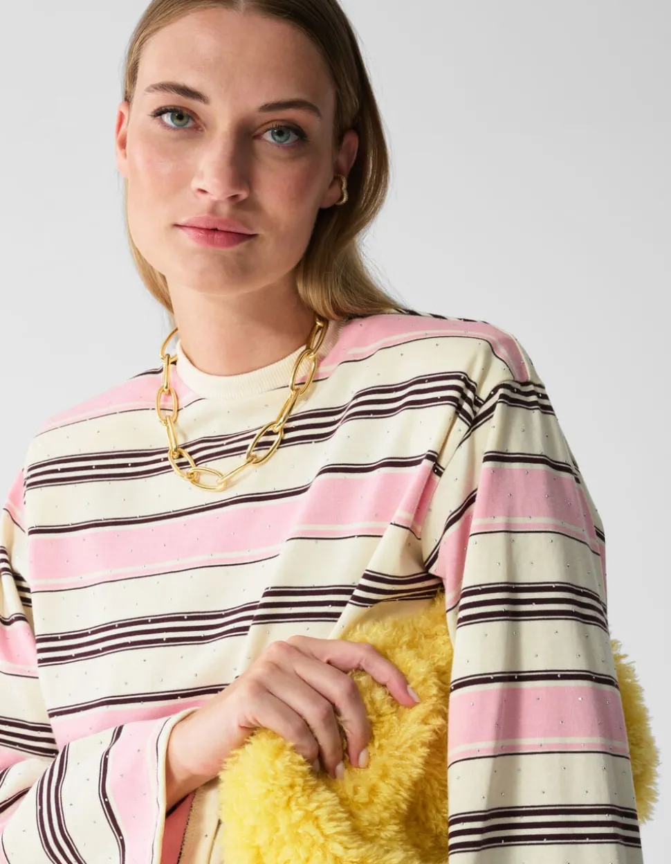 Gestreept Strass Longsleeve T-shirt Roze