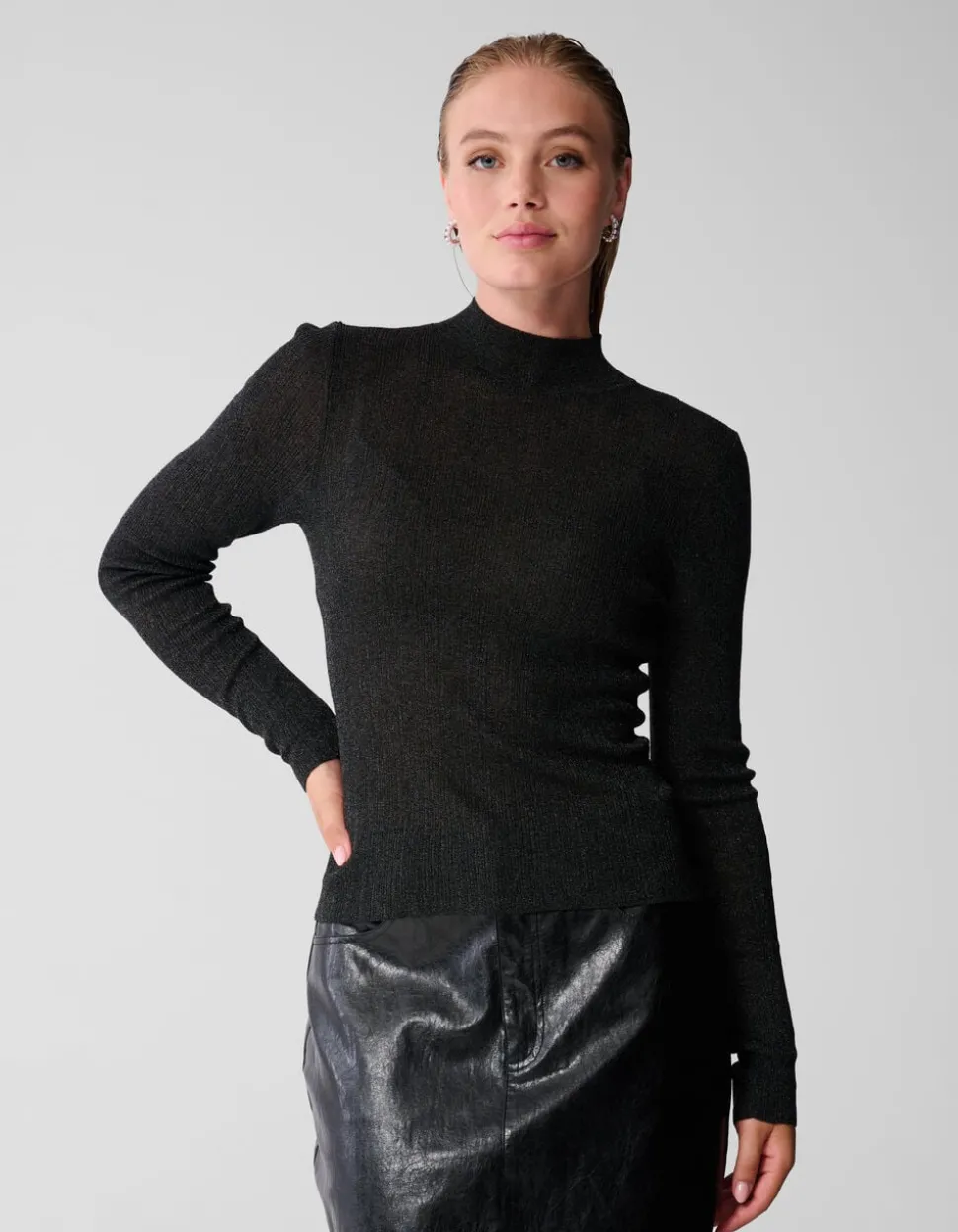 Glitter Col Top Zwart