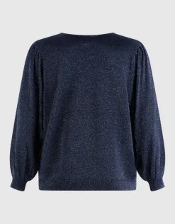 Glitter Gebreide V-hals Trui Donkerblauw