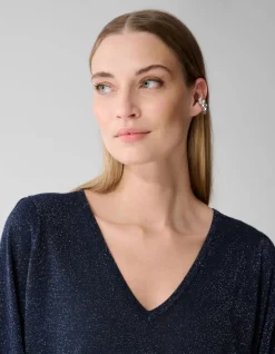 Glitter Gebreide V-hals Trui Donkerblauw