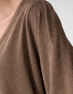 Glitter V-hals Gebreide Trui Taupe