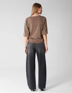 Glitter V-hals Gebreide Trui Taupe