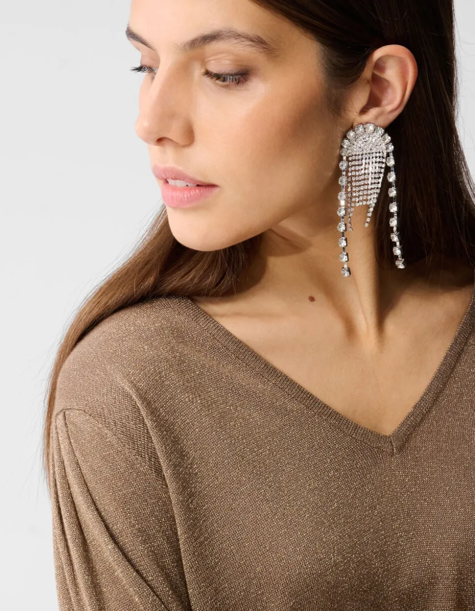 Glitter V-hals Trui Bruin