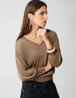 Glitter V-hals Trui Bruin
