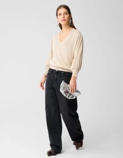 Glitter V-hals Trui Zand