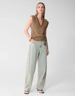 Glitter V-Neck Top Bruin