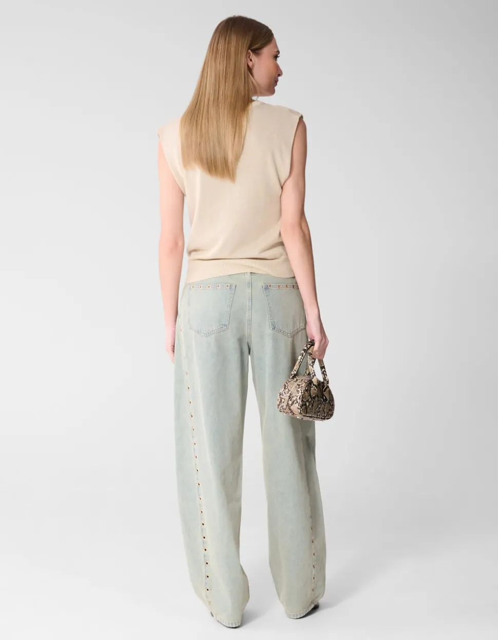 Glitter V-Neck Top Zand