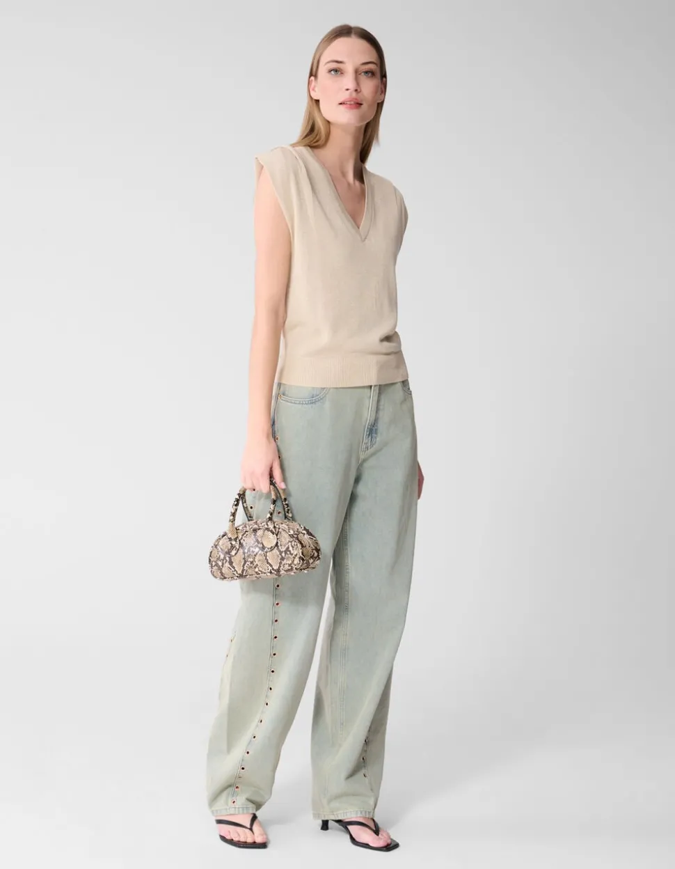 Glitter V-Neck Top Zand