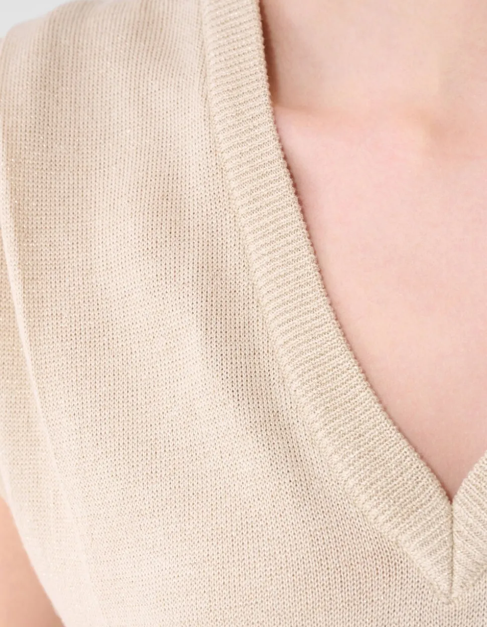 Glitter V-Neck Top Zand