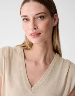 Glitter V-Neck Top Zand