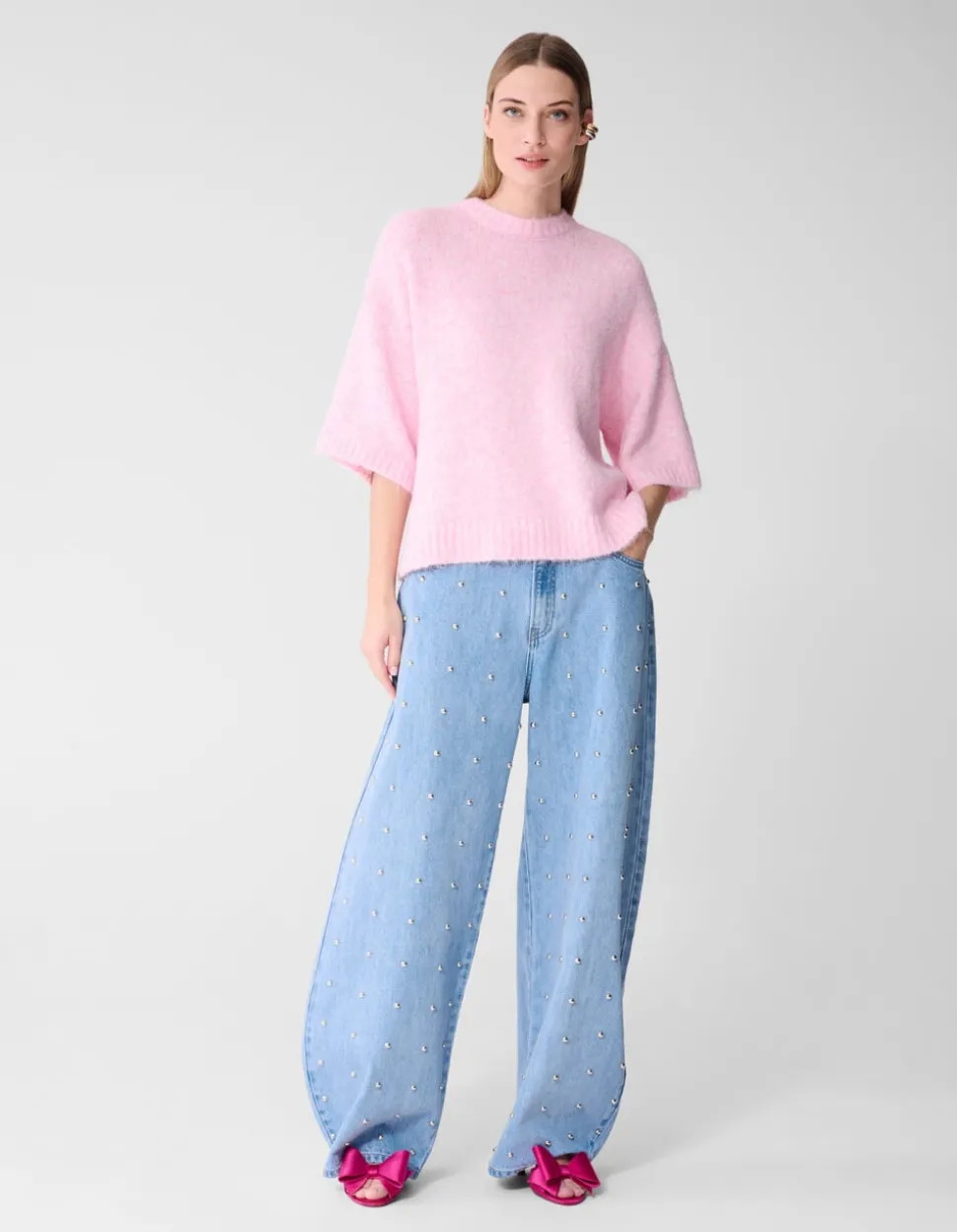 Hairy Short Sleeve Top Roze