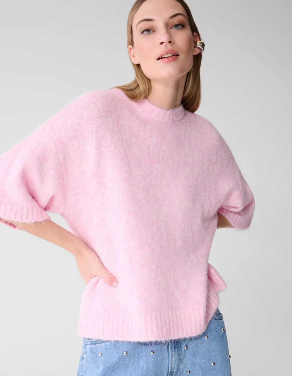 Hairy Short Sleeve Top Roze