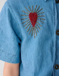Heart Denim Jumpsuit Lichtblauw