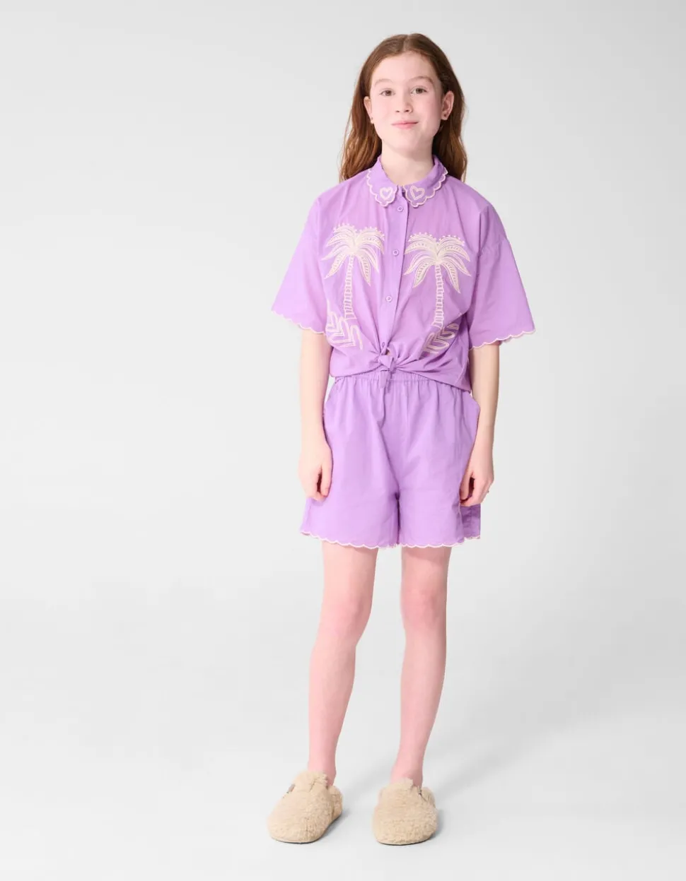 Heart Embroidery Short Paars