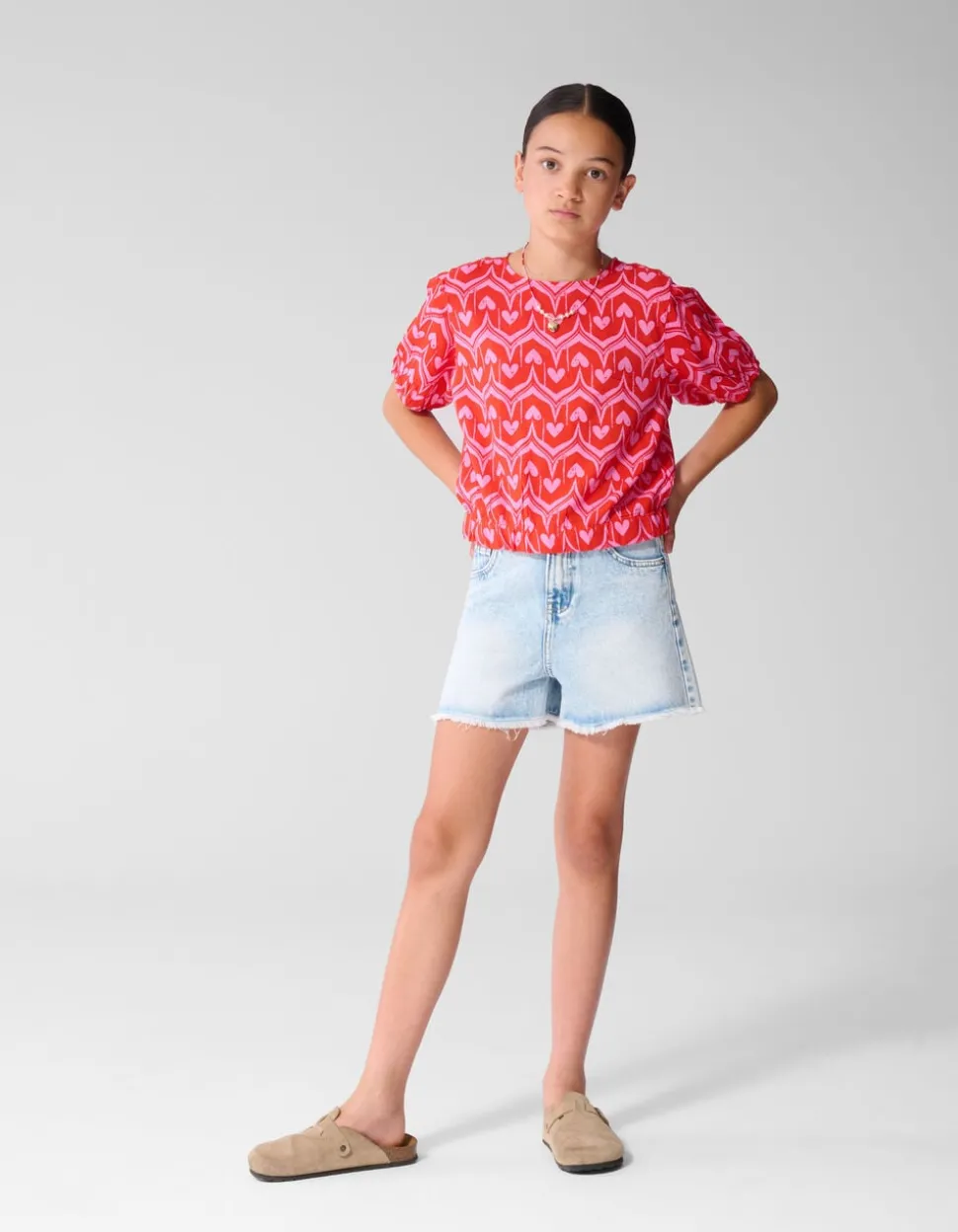 Heart Print Top Roze/Rood