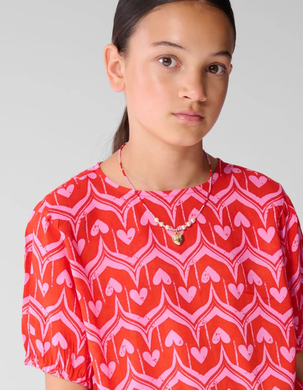 Heart Print Top Roze/Rood