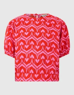 Heart Print Top Roze/Rood