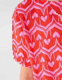 Heart Print Top Roze/Rood