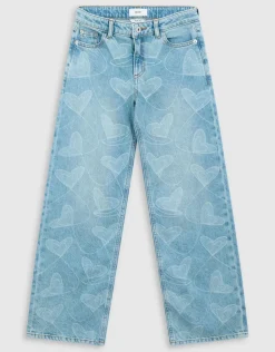 Heart Print Wide Leg Fit Jeans Blauw