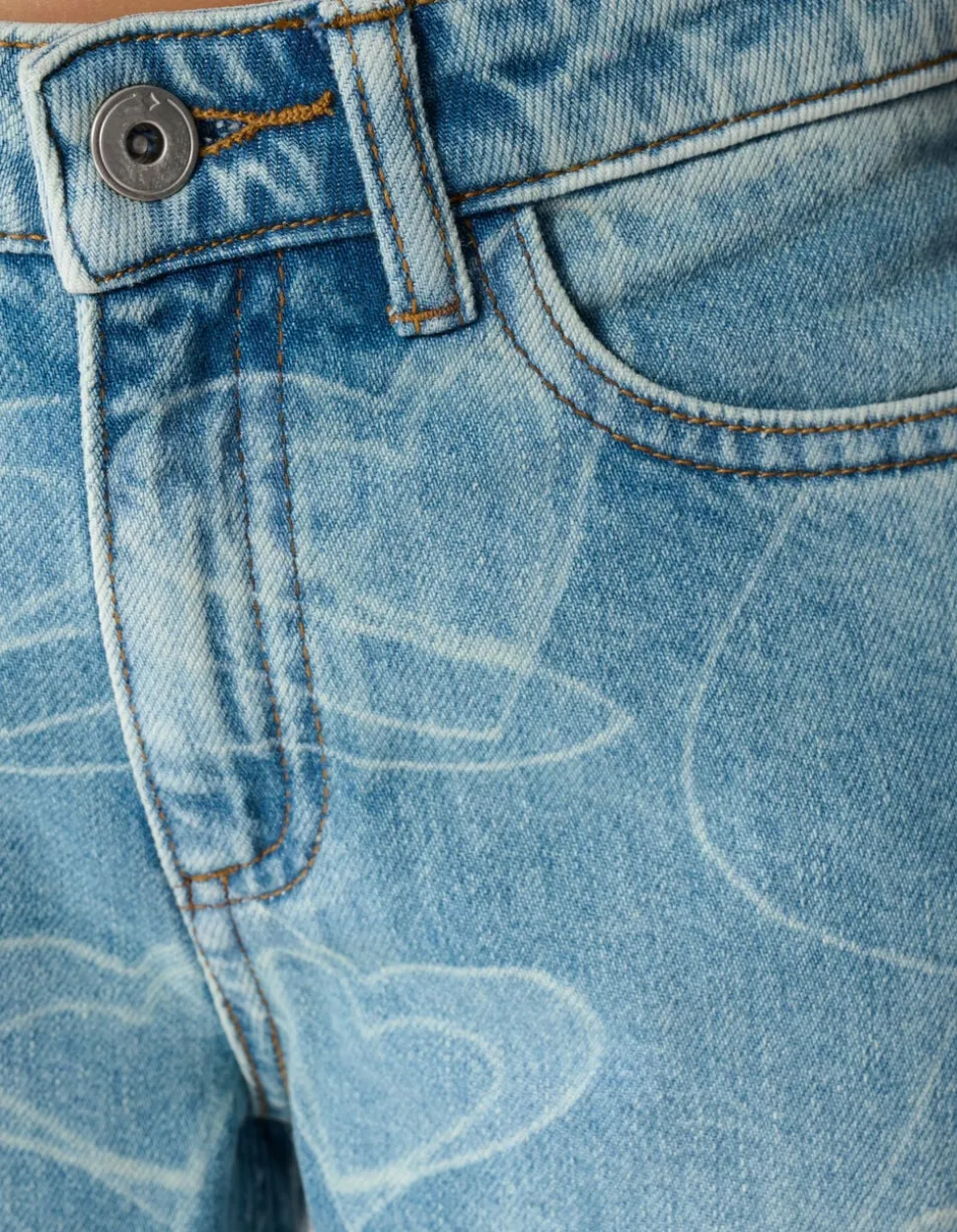 Heart Print Wide Leg Fit Jeans Blauw