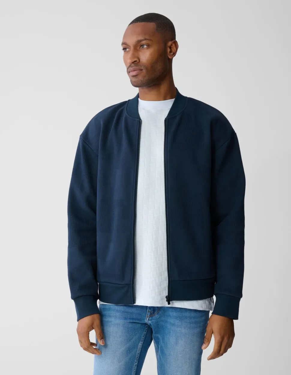 Jacquard Bomber Jack Donkerblauw
