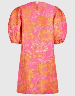 Jacquard Flower Mini Jurk Roze
