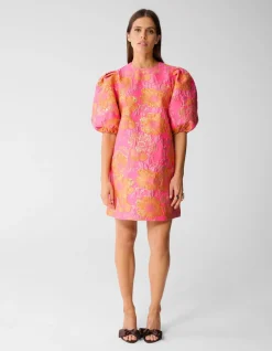 Jacquard Flower Mini Jurk Roze