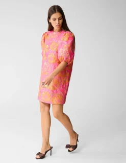 Jacquard Flower Mini Jurk Roze