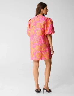 Jacquard Flower Mini Jurk Roze