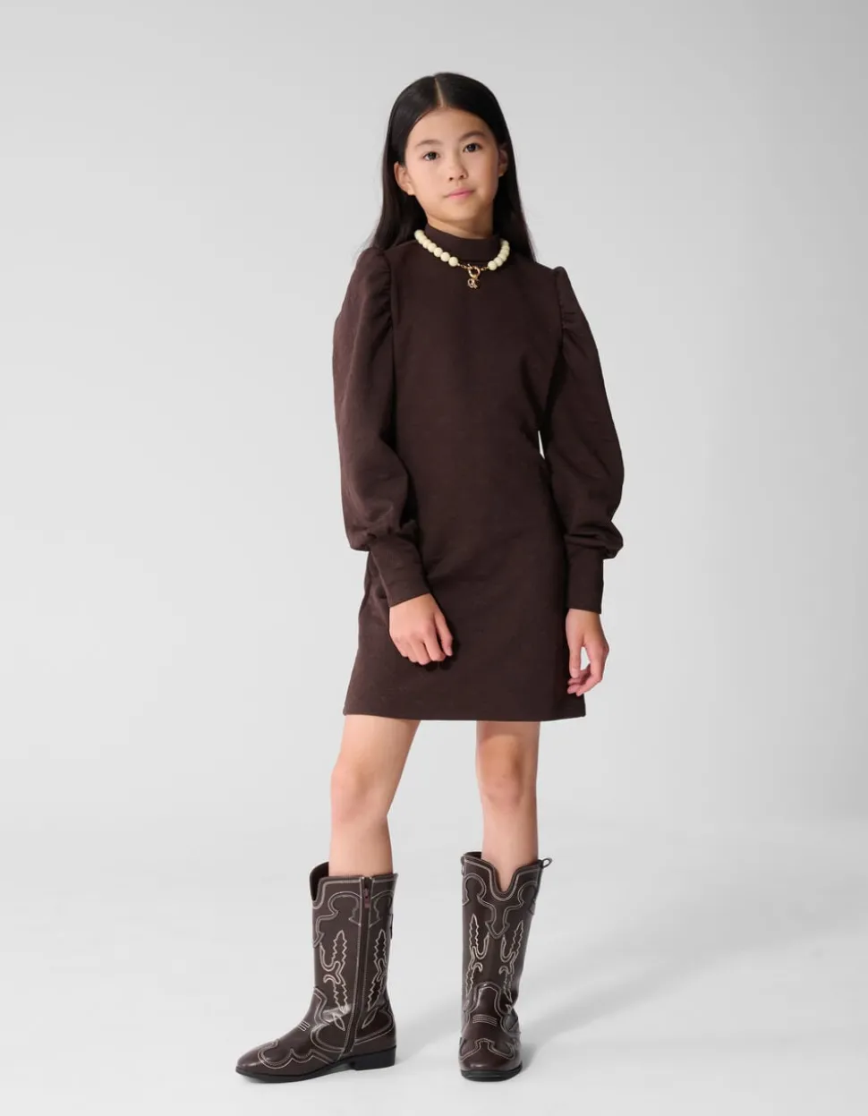Jacquard Mini Jurk Donkerbruin