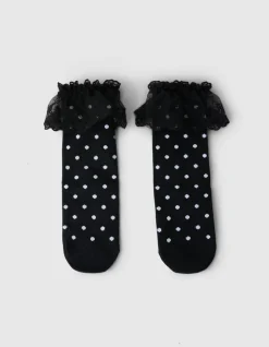 Kanten Polkadot Sokken Zwart