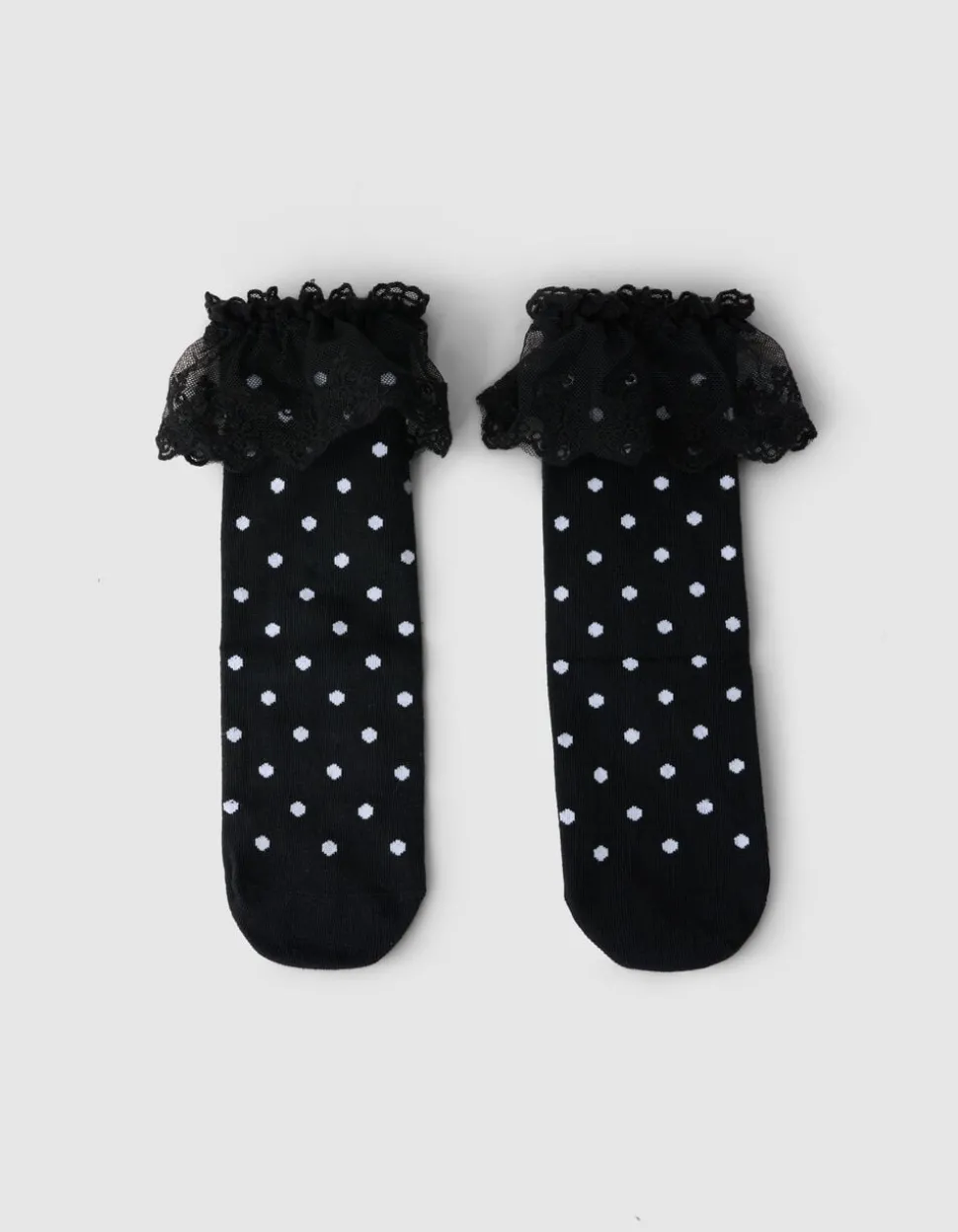 Kanten Polkadot Sokken Zwart