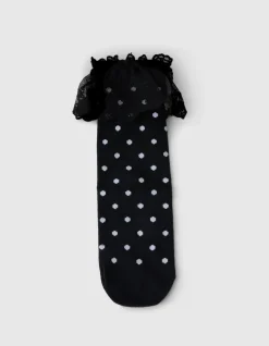 Kanten Polkadot Sokken Zwart