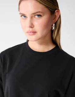 Kanten Satijnen T-shirt Zwart