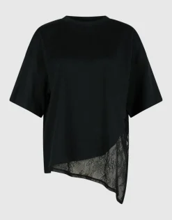 Lace Detail T-shirt Zwart