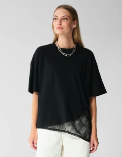 Lace Detail T-shirt Zwart