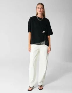 Lace Detail T-shirt Zwart