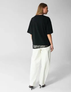 Lace Detail T-shirt Zwart