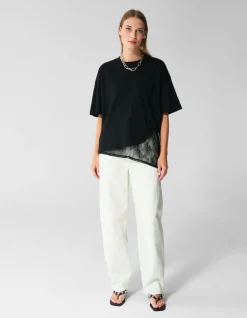 Lace Detail T-shirt Zwart