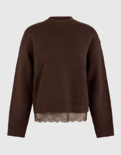 Lace Hem Gebreide Trui Donkerbruin