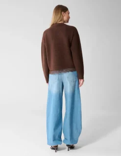 Lace Hem Gebreide Trui Donkerbruin