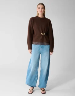 Lace Hem Gebreide Trui Donkerbruin