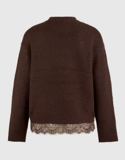 Lace Hem Gebreide Trui Donkerbruin